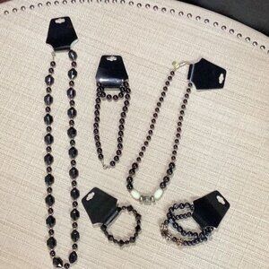Bundle of 3 black beaded necklaces with 3 stretch bracelets SKU 284